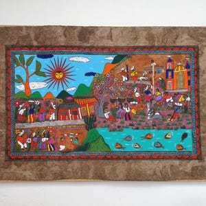 Mexican Folk Art, Original Artwork, Mexican Decor, Mexican Painting, Hand Painted, Bark Paper, Harvest festival, Wall Art, 24&quot; x 16&quot;