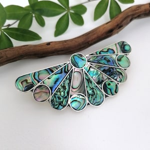 Hair Barrette, Art Nouveau Fan Design, Bridal Hair Accessory, Mexican Jewellery, Boho Accessories, Abalone Shell, Silver Plated