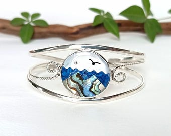 Abalone & Mother of Pearl Bracelet, Ocean Inspired Nature Jewellery, Handcrafted Shell Inlay
