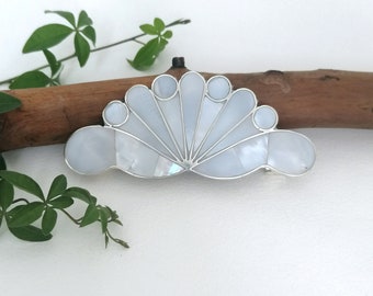 Mother of Pearl Hair Barrette, Art Nouveau Design, Fan Hair Clip, Bridal Hair Accessory, Mexican Jewellery, Boho Accessories, Silver Plated