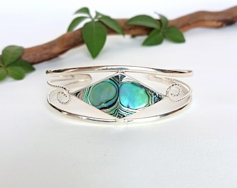 Abalone Shell Inlay Bracelet, Handcrafted Mexican Artisan Jewellery, Adjustable Cuff