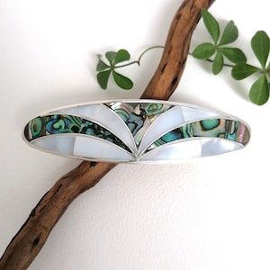 Mother of Pearl & Abalone Shell Hair Clip, Art Nouveau Barrette, Handcrafted Mexican Jewellery, Fan Barrette, Artisan Shell Inlay