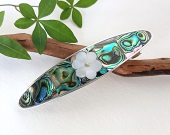 Mother of Pearl Flower Barrette, Abalone Boho Hair Clip, Shell Accessories