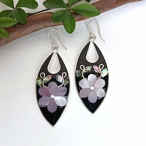 Queen Conch Abalone Flower Earrings, Handcrafted Shell Inlay, Boho Jewelry