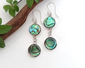 Ocean Inspired Abalone Teardrops, Handcrafted Shell Inlay, Iridescent Green Blue Earrings