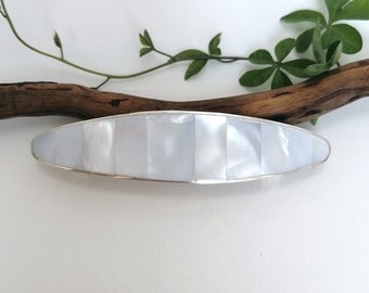 Mother of Pearl Hair Barrette, Pearl Hair Clip, Bridal Hair Accessory, Handcrafted Mexican Jewelry, Minimalist Hair Accessory, Silver Plated