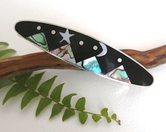 Abalone & Mother of Pearl Hair Clip, Handcrafted Shell Inlay, Celestial Landscape Barrette
