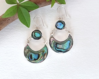 Abalone Hoop Earrings, Handcrafted Shell Inlay, Ocean Inspired Jewellery