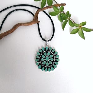 Turquoise Squash Blossom Necklace, Mexican Jewellery, Navajo Style Pendant, Turquoise Pendant, Southwestern Style, Enamel, Silver Plated