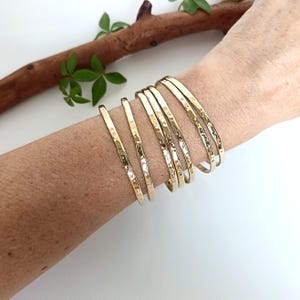 Set of 7 Hammered Brass Bangles, Boho Stacking Bracelets, Handcrafted Mexican Semanario