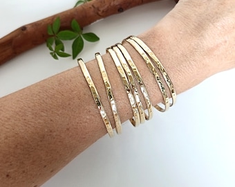 Set of 7 Hammered Brass Bangles, Boho Stacking Bracelets, Handcrafted Mexican Semanario