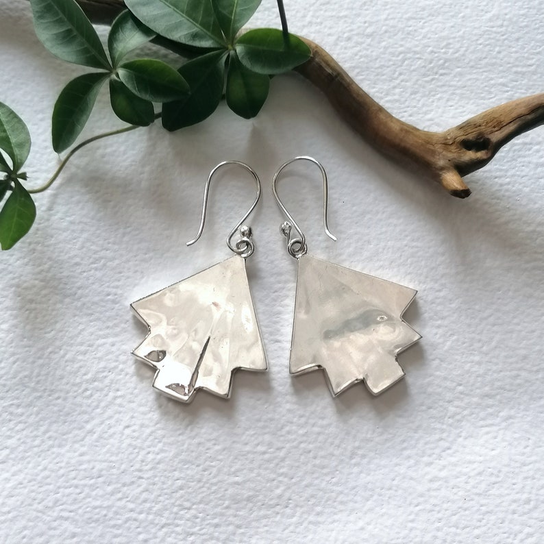 Art Deco Fan Earring, Mother of Pearl Earrings, Handcrafted Mexican Jewellery, Iridescent Shell Inlay, Boho Chic, Silver Plated image 5