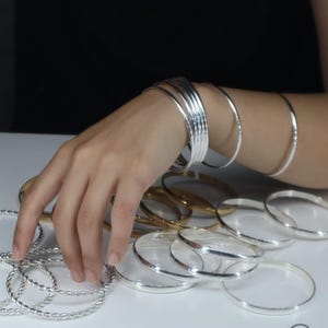Set of 7 Hammered Bangles, Mexican Semanario, Boho Stacking Bracelets image 2