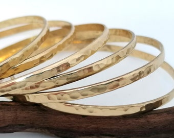 Set of 7 Hammered Brass Bangles, Boho Stacking Bracelets, Handcrafted Mexican Semanario