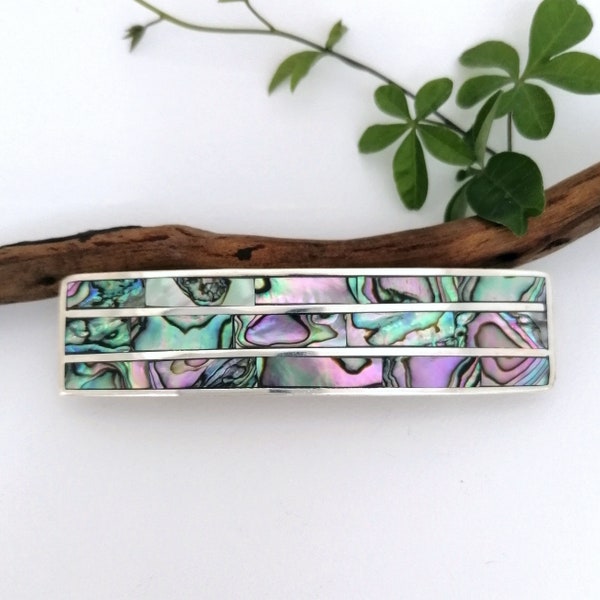 Abalone Hair Barrette, Art Deco Design, Hair Clip, Bridal Hair Accessory, Geometric Clip, Mexican Jewellery, Bridal Hair Clip, Silver Plated