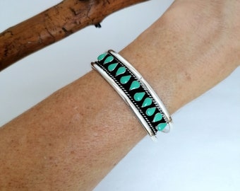 Turquoise Bracelet, Handcrafted Mexican Jewellery, Navajo Style Cuff, Turquoise Enamel Inlay, Southwestern Style Cuff, Silver Plated