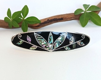Abalone Flower Barrette, Handcrafted Shell Inlay, Boho Hair Clip