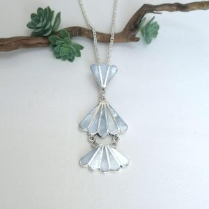Mother of Pearl Fan Necklace, Art Deco Pendant, Handcrafted Mexican Jewelry, Iridescent Shell Inlay, Boho Chic Jewellery, 18&quot; Chain Included