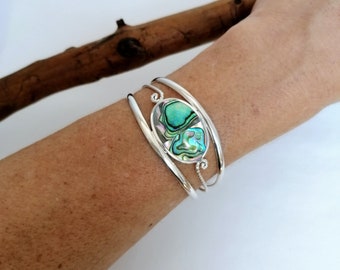 Abalone Cuff, Mexican Jewellery, Abalone Bracelet, Mexican Shell Cuff, Woodland Wedding, Abalone, Handcrafted Shell Inlay, Silver Plated