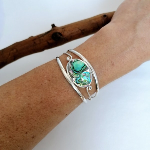 Abalone Cuff, Mexican Jewellery, Abalone Bracelet, Mexican Shell Cuff, Woodland Wedding, Abalone, Handcrafted Shell Inlay, Silver Plated