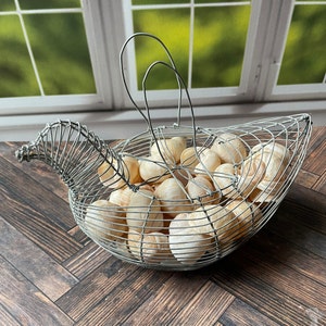 Farmhouse Chic: Antique Chicken Egg Basket with Snail Shells - Unique Kitchen Conversation Piece - GDE-14