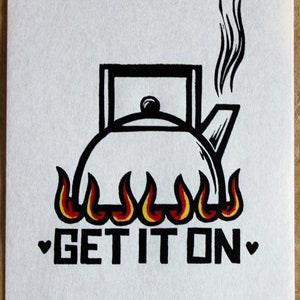 Get It On - a hand coloured linocut print on Japanese Paper - Signed and Numbered Lino Print in an edition of 75