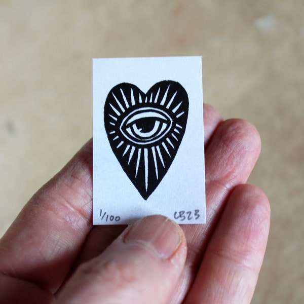 Eye Know. A Handmade print numbered and signed in an edition of 100, packaged in a small handprinted envelope.