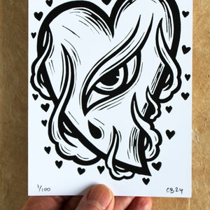 Eye Love You - Carte postale originale avec impression Lino, édition numérotée et signée à 100 exemplaires