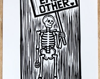 Life Is short, Love Each Other - a linocut print - Signed Artists Proof.