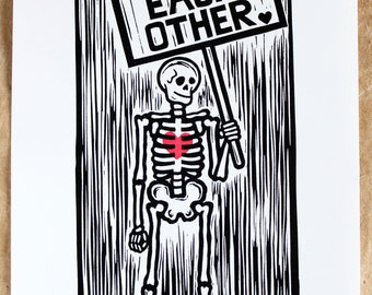 Life Is short, Love Each Other - Heart Edition - a linocut print - Signed and numbered Edition.