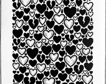 Hearts - A Linocut print in a Signed and Numbered Edition of 100
