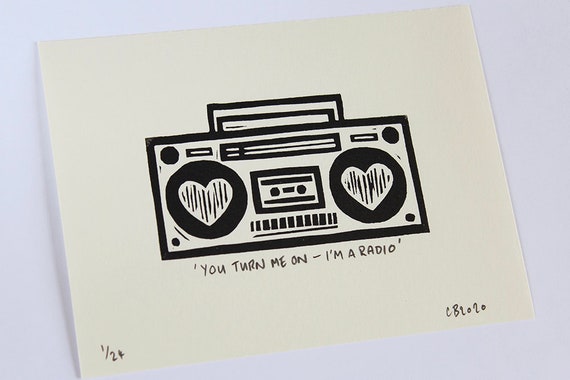 You Turn Me On I M A Radio Lino Cut Print Signed And Etsy You Turn Me On I M A Radio Lino Cut Print Signed And Etsy