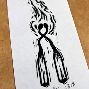 Burning  Linocut print of two burning matches. A signed and image 4