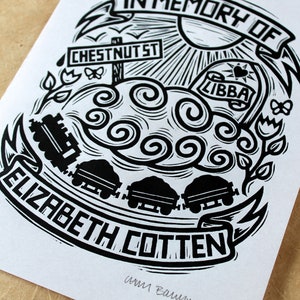 In Memory Of Elizabeth Cotten a linocut print on handmade image 3