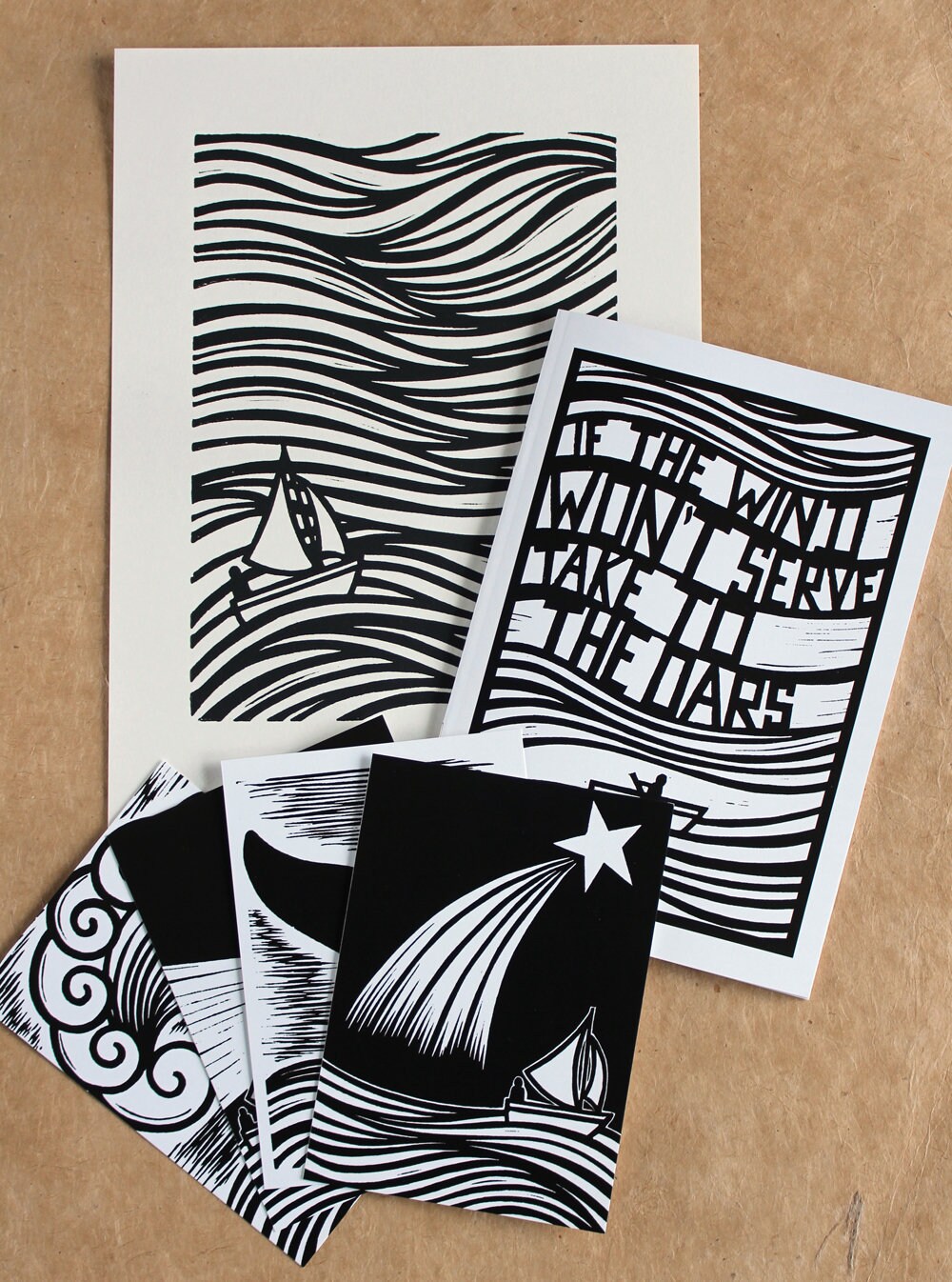 Lino Print Book & Postcards Sailing no.1 Linocut Print A Etsy