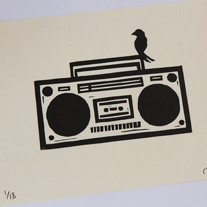 Bird And Boombox Lino cut print, signed and numbered in an edition of 18 image 4