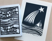 The Shooting Star Lino Print + A Copy of 'If The Wind Won't Serve Take To The Oars' Zine / Artist Book