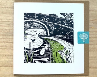 Canal Bridge Linoprint Card