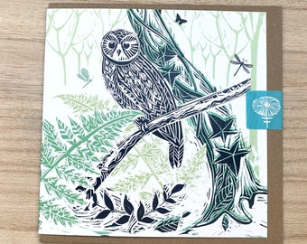 Owl Linoprint Card