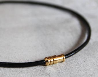 Genuine Leather Necklace, Chunky Leather Necklace, Thick Leather Cord Necklace, Gold-filled Steel Necklace, Magnetic Clasp Necklace