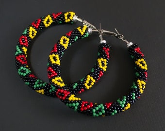 Rastafarian Style Earrings, Big Reggae Colors Earrings, Rastafarian Colors Earrings,  Rasta Africa Style Hoop Earrings, MADE TO ORDER