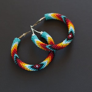 Ethnic Turquoise Earrings, Native Style Earrings, Turquoise Beaded Earrings, Bead Crochet Earrings, Southwestern Style Earring MADE TO ORDER