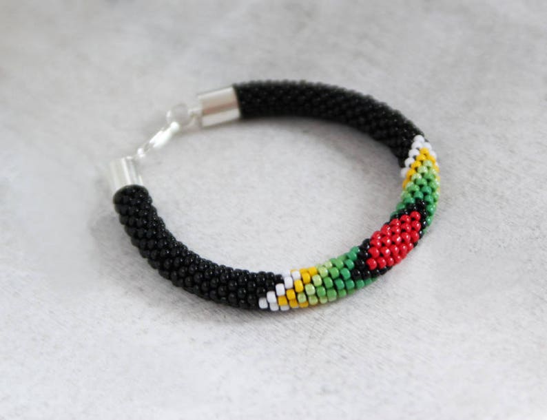 Black and Green Native American Inspired Bracelet Handbeaded Bracelet Bead Crochet Rope Ethnic Southwestern Style Bracelet MADE TO ORDER