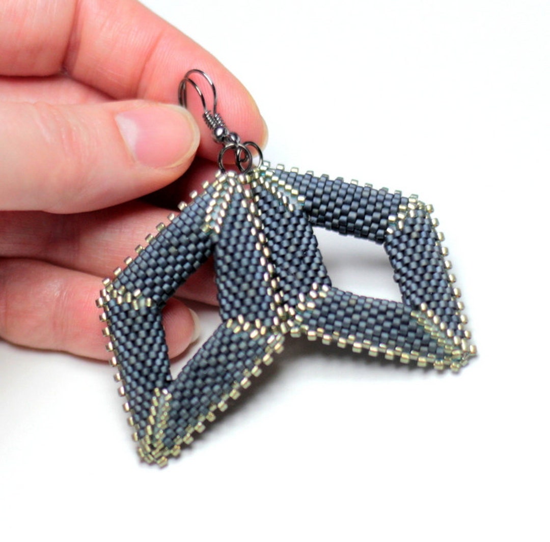 Rhombus Earrings, Metallic Gray Earrings, Geometric Earrings, 3D ...