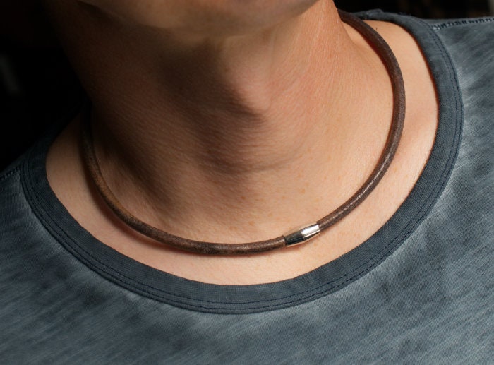 Men's Choker Necklace Black Brown Braided Leather Necklace for Men  Stainless Steel Magnetic Clasp Male Jewelry Gifts Unm27A