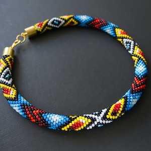 Ethnic Beadwork Necklace, Colorful Native Style Handbeaded Necklace, Colorful Boho Necklace, Colorful Bead Crochet Necklace MADE TO ORDER