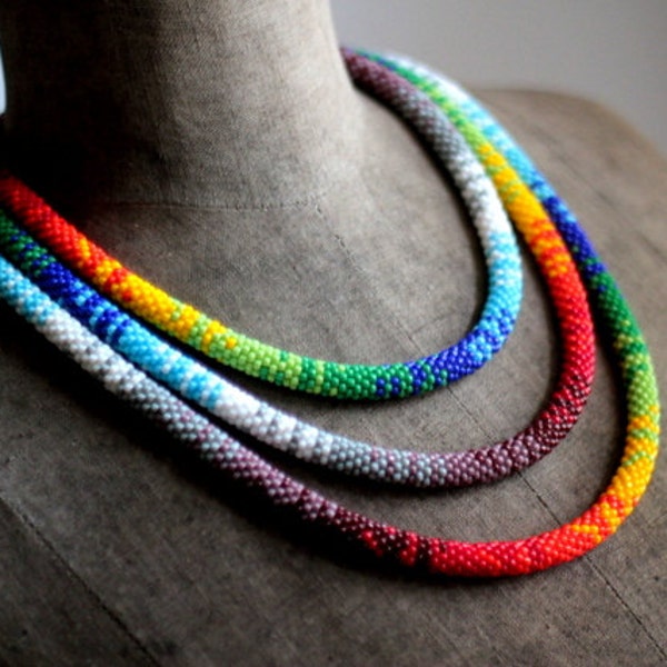 Long Bead Crochet Rope Necklace, Extra Long Necklace, Opera Necklace, African Style Necklace, Long Necklace, Rainbow Necklace-MADE TO ORDER