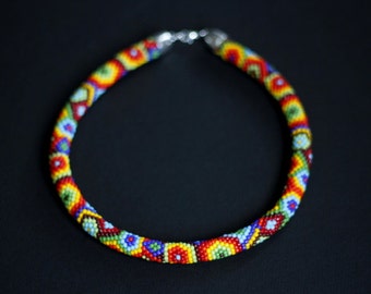 Millefiori Necklace, Bead Crochet Necklace, Colorful Geometric Necklace, Ethnic Necklace, Ethnic Necklace