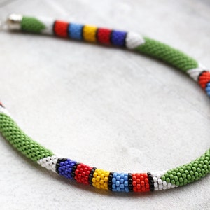 Green Beadwork Necklace, Green African Style Necklace, African Beadwork Inspired, Colorful Necklace, Ethnic Tribal Necklace MADE TO ORDER