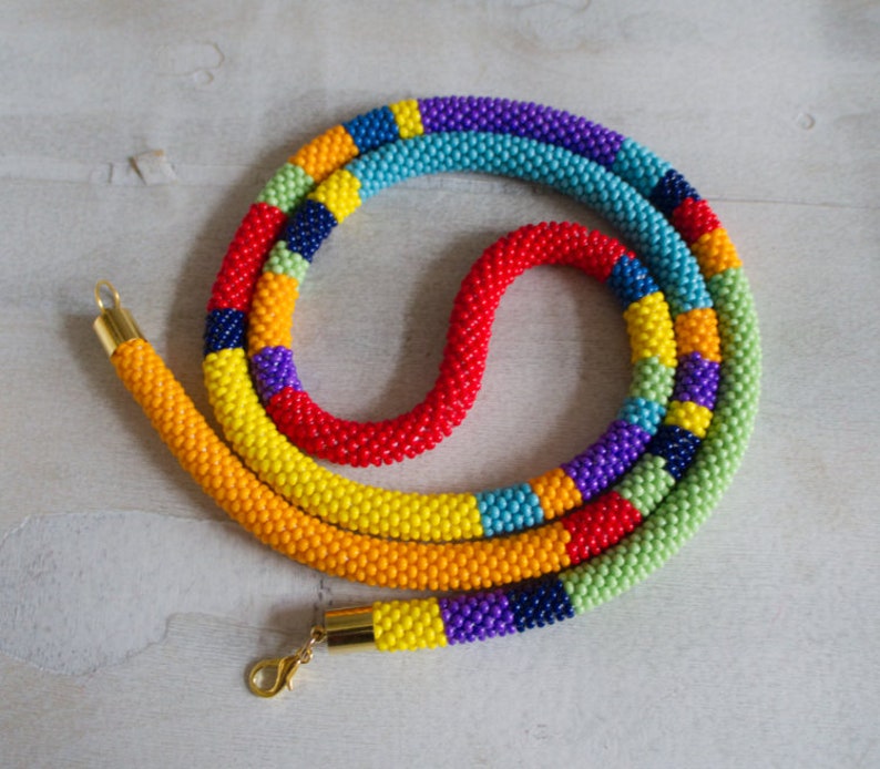 Ethnic Jewelry Long Bead Crochet Necklace Rainbow Wrap Necklace Multicolor Long Wrap Necklace Colorful African Style Necklace